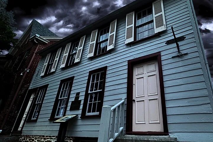 Exterior of Jennie Wade House under a dark, cloudy sky